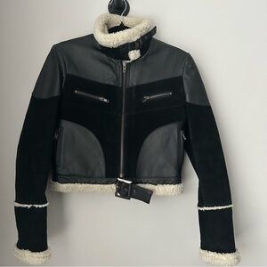 Collection B Suede and Leather Shearing Aviator Jacket